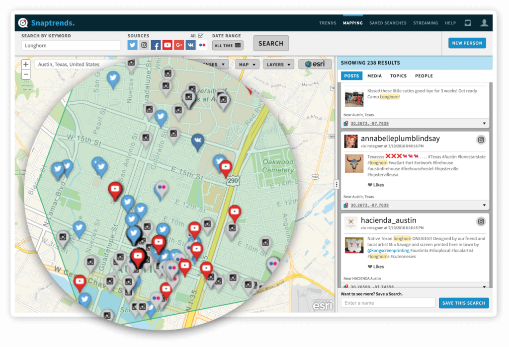 Snaptrends location-based social media geofencing 