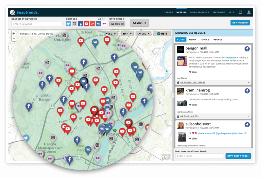 Search Facebook by location with Snaptrends location-based social media monitoring software