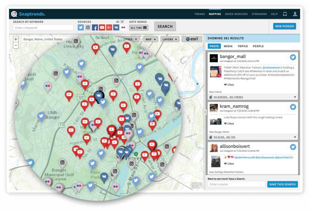 Search Twitter by location with Snaptrends location-based social media monitoring software